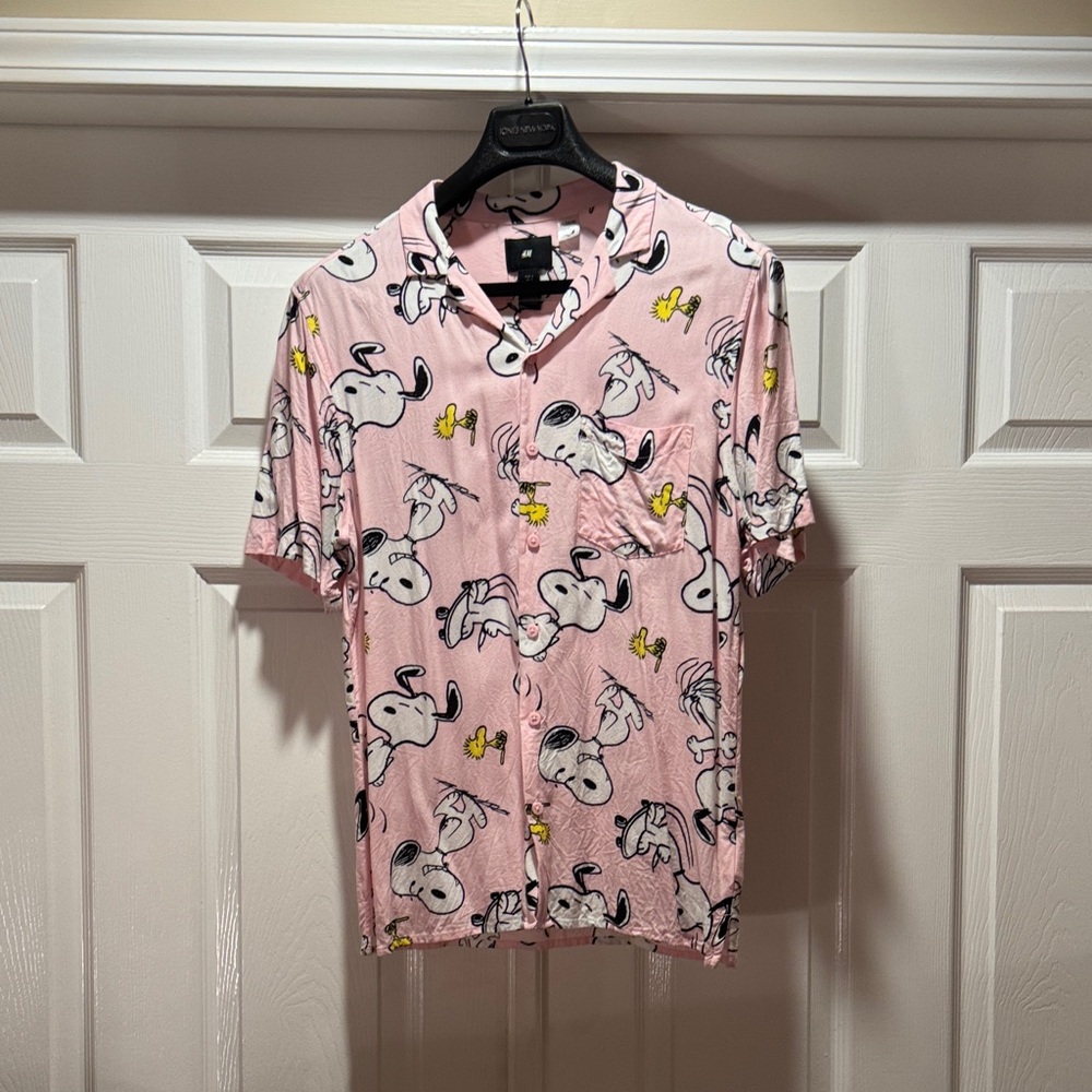 H&M Pink Snoopy Print Men's Casual Shirt